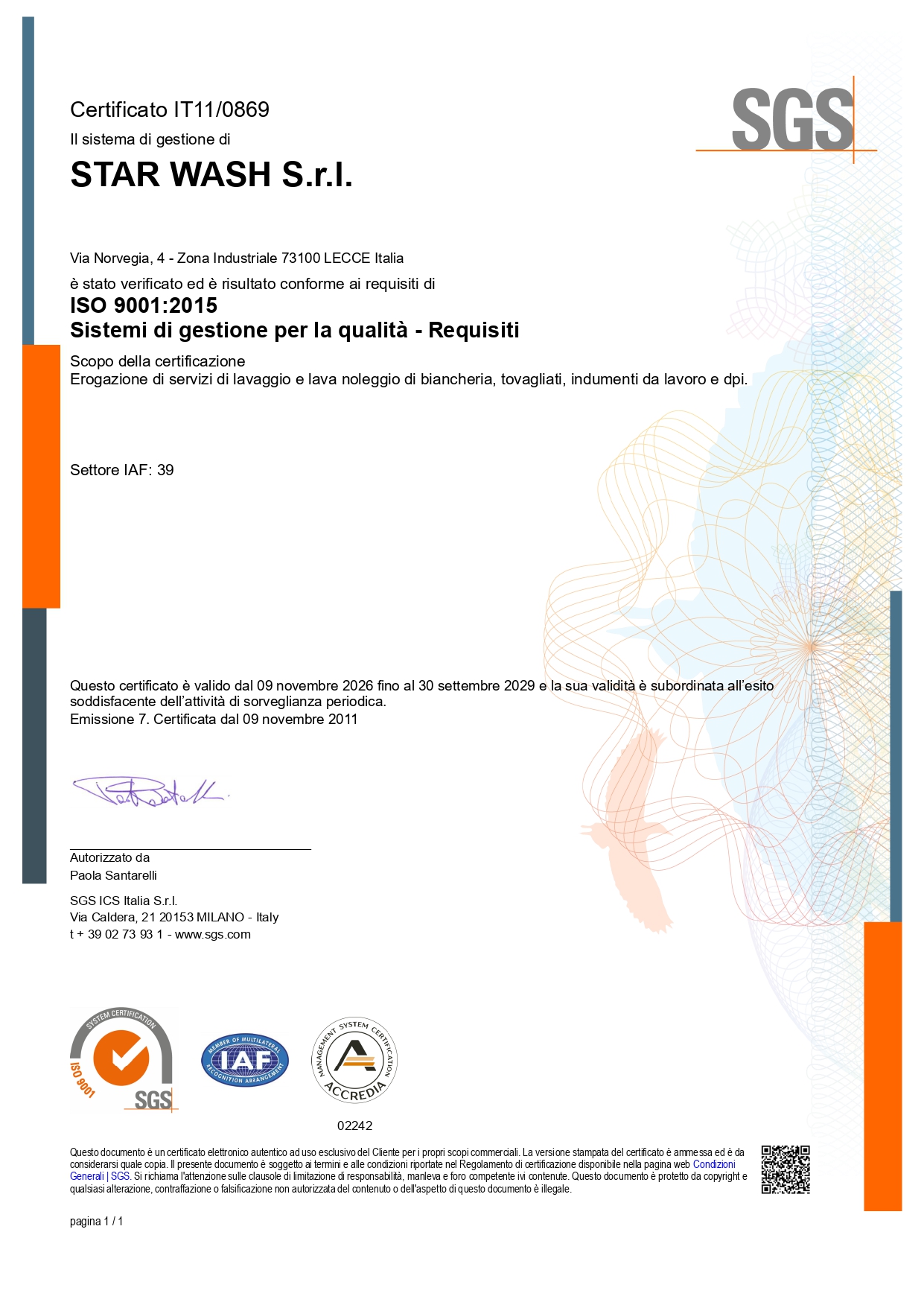 Certificato ISO90012015